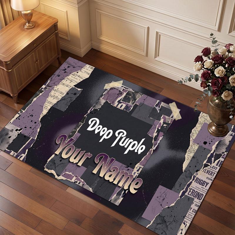 Deep Purple Personalized Crystal Velvet Carpet, Customized Name Text Soft Anti‑Slip Rug for Living Room Bedroom