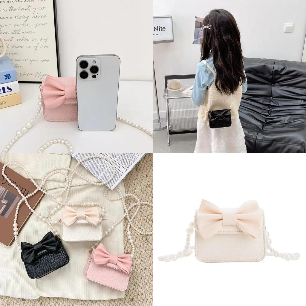 Childrens Butterfly Bow Mini Purse With Pearl Chain For Daily Use