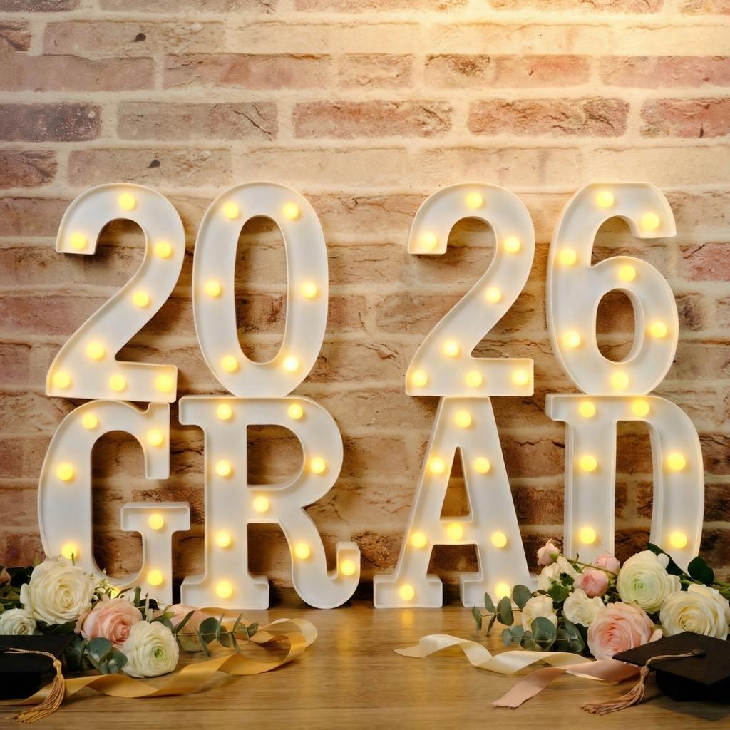 Illuminated 2026 Graduation Sign - 2026 Illuminated Graduation Lightbox Letters, Each Letter Comes With Two AA Batteries.
