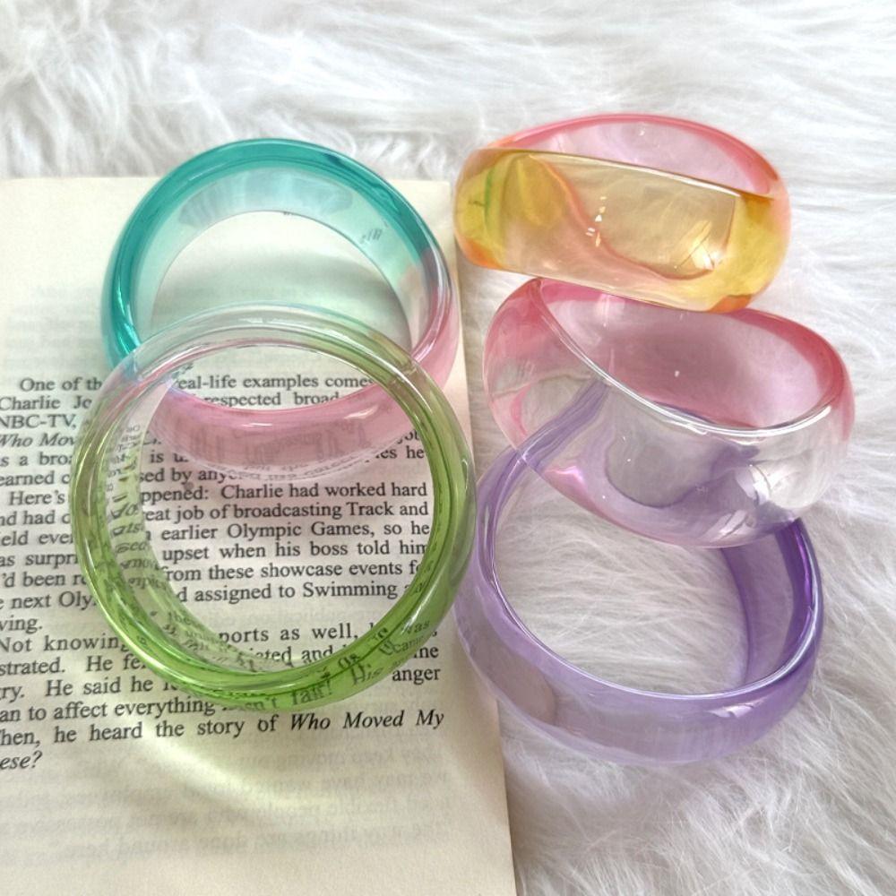 Transparent Jelly Color Wide Bracelet Gradient Geometric Irregular Bangle  Girls
