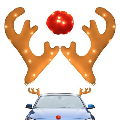 Car Reindeer Antlers Festive Auto Exterior Christmas Decor Antler Set Roofs Tops Reindeer Decoration For Van SUV Shopping Mall