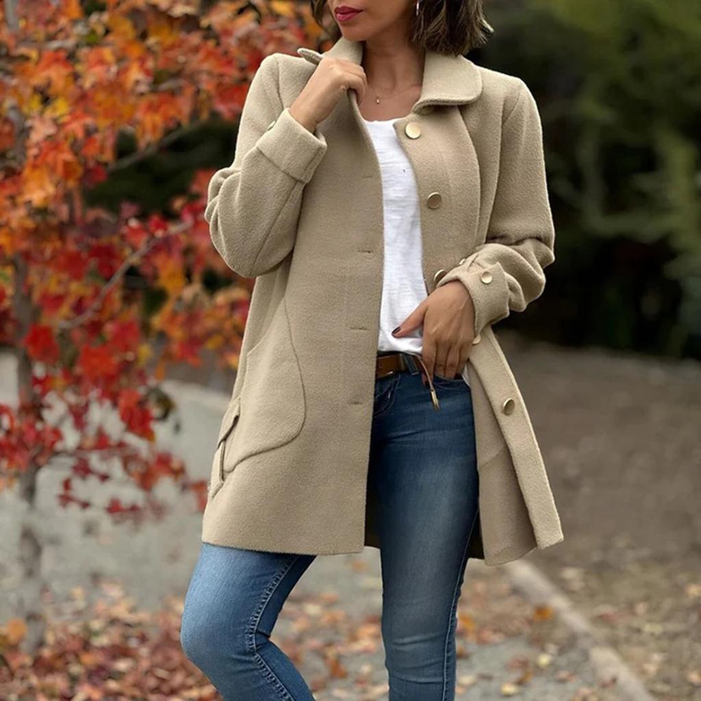 Women's Casual Collar Wool Coat with for Winter