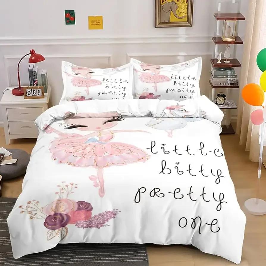 Comforter Girly Ballet Queen Ballet Theme Cartoon Bedding Set Cute Little Dancers Comforter Ballerina Bedding 2/3 Pcs