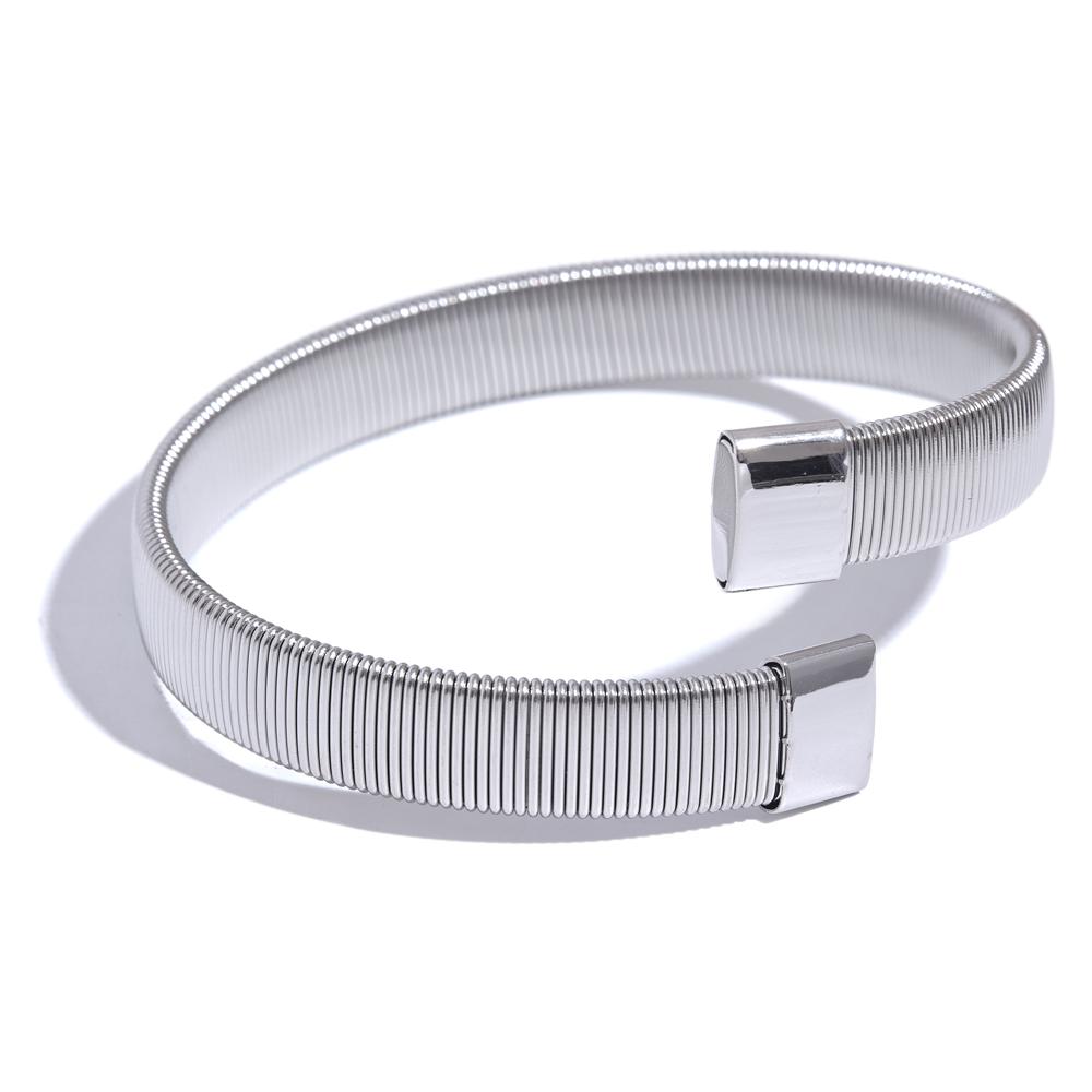 

Yhpup 316L Stainless Steel Metal Wide Cuban Chain Cuff Bracelet Bangle Waterproof Statement Texture 18K PVD Plated Jewelry