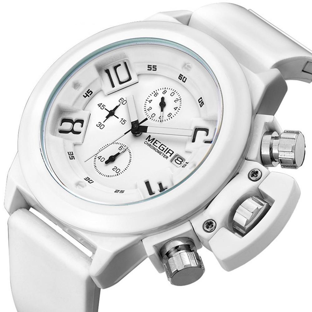 MEGIR Men Watches Luxury Sport Chronograph Waterproof Date Fashion Quartz Wristwatch Big Dial Silicone Strap Clock Relogio Masculino 2002