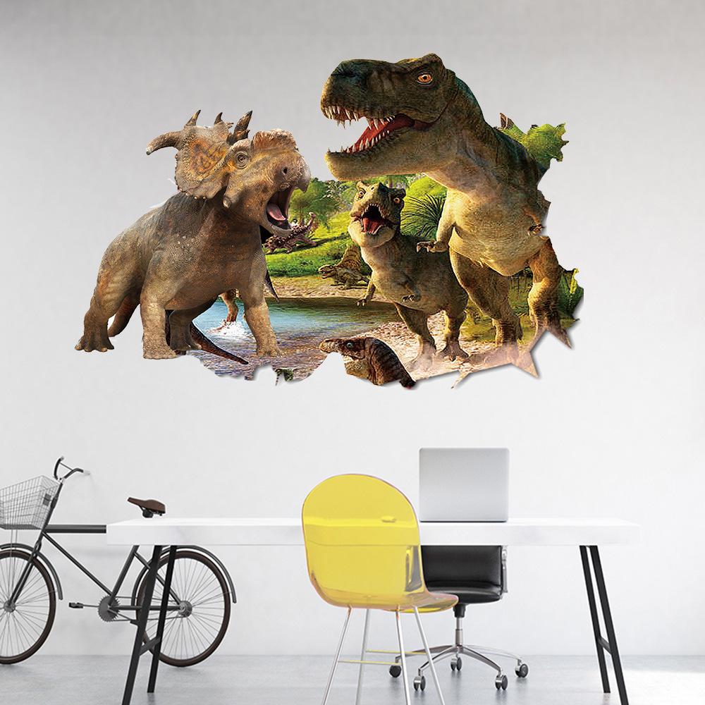 50x70cm Outside the Broken Wall Jurassic Dinosaur 3d Animal Vinyl Stickers Kids Room Decoration Wall Art Decals