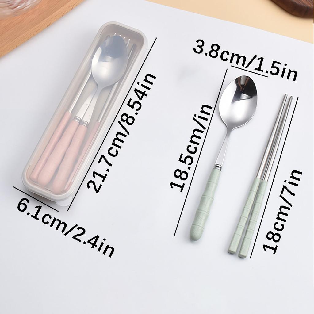 2-in-1 Edelstahl Löffel Essstäbchen Set Reiseset mit Plastikbehälter
