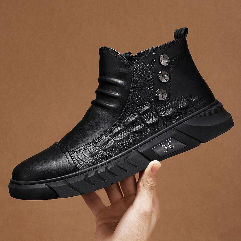 Men's shoes premium winter new velvet thickened cotton shoes leather upper shoes high top soft sole snow martin boots