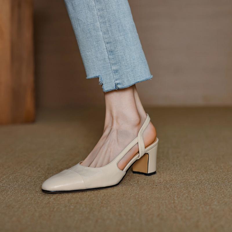 Summer beef tendon sole bag head sandals new women's casual empty sandals cover feet thick heel square head comfortable large size shoes