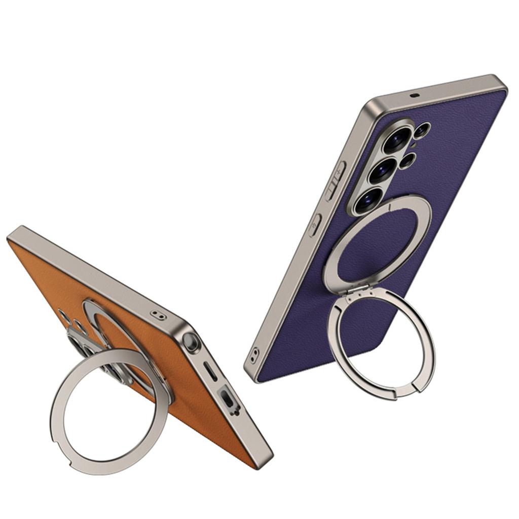 Electroplate Magnetic Rotating Ring Holder Phone Case for Samsung Galaxy S26 S25 S24 Ultra Leather Shockproof Protective Cover