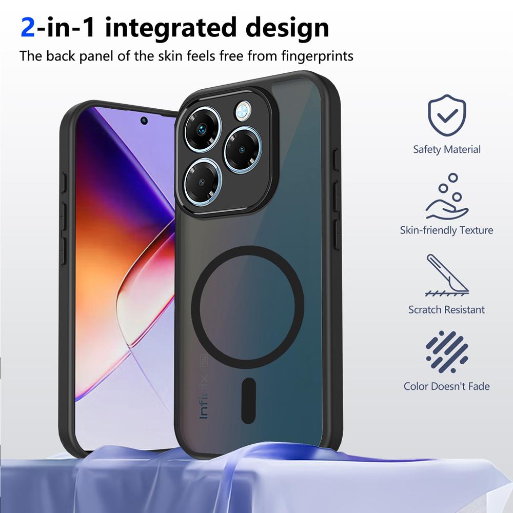 KEYSION Magnetic Phone Case for for Infinix Smart 8 Soft Silicone+PC Matte Translucent Shockproof Back Cover for Infinix Hot 40i