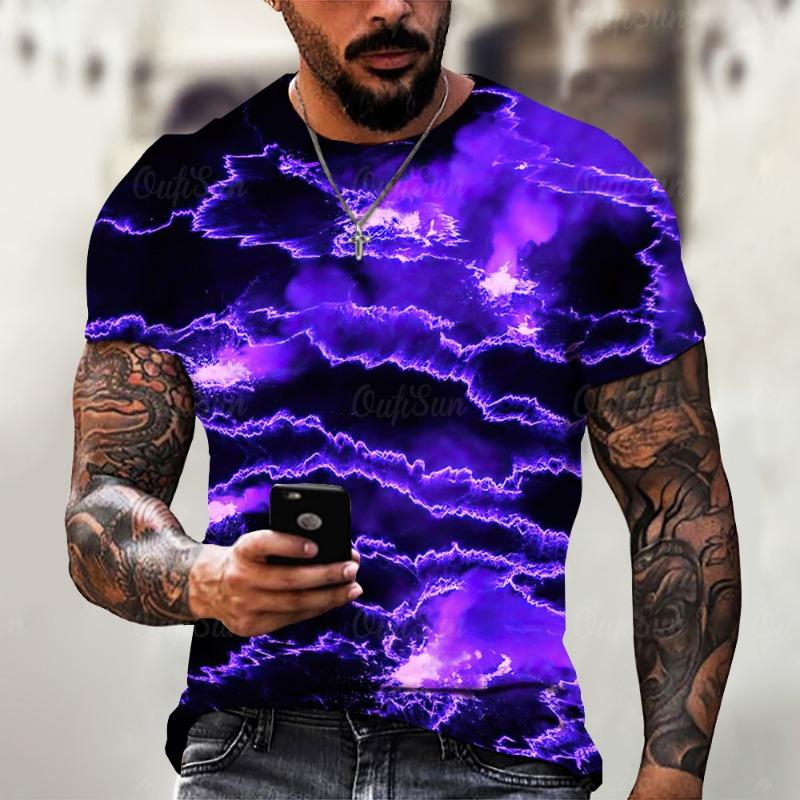 2024 Summer New Men's T-Shirt Casual Lightning Cool 3D Digital Printed T Shirts for Men Short Sleeve Tee Oversized Men Clothing