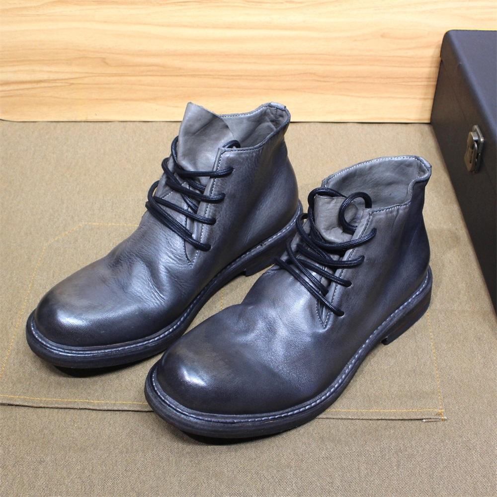 

Модные мужские ботильоны в британском стиле, из мягкой телячьей кожи, ручной работы, мотоциклетные ботинки, кожаная подошва, удобная шнуровка, зимняя обувь EUR 39 серый