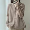 Autumn And Winter New Wool Lace Hooded Knitted Cardigan Bag Buckle Solid Color Loose Versatile Top Jacket