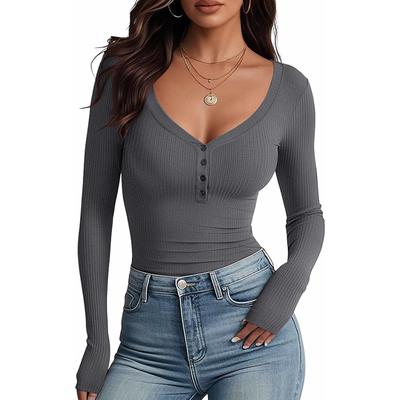Women's Long Sleeve V Neck ShirtTight Slim Fitted Going Out Top