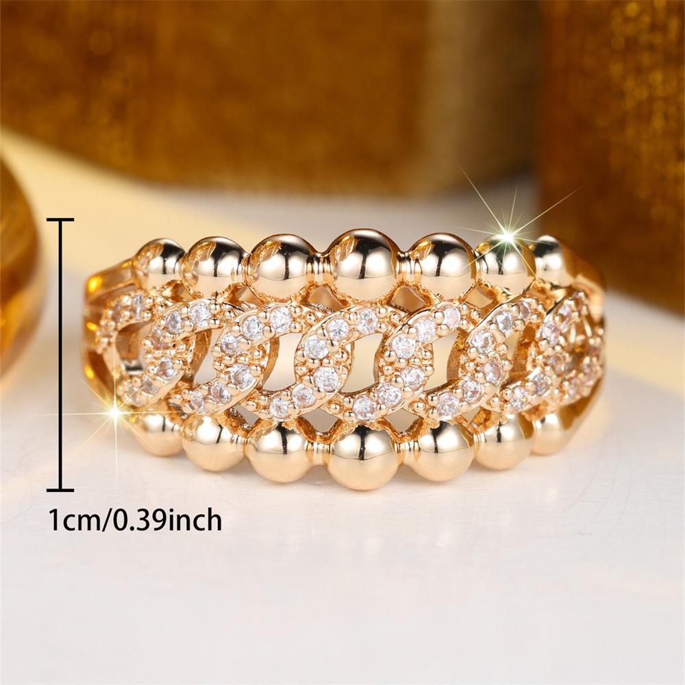 White Zircon Hollow Chains Small Round Beads Rings For Women Vintage Fashion Gold Color Ring Wedding Jewelry Mother's Day Gifts