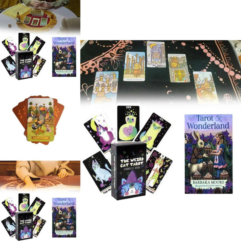 The Weird Cat Tarot In Wonderland Cards Set With Colorful Box For Divination And Entertainment