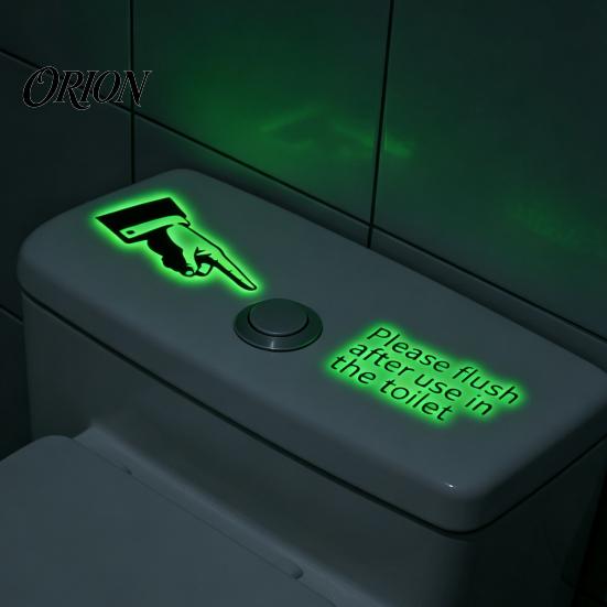 Moisture Proof Bathroom Decor Glow in The Dark Toilet Sticker, Finger And Remind to Flush Stickers Design, Waterproof PVC Fluorescent Decal