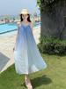 Women's French Seaside Gradient Spaghetti Strap Long Dress - Summer Sleeveless Sea Wave Style