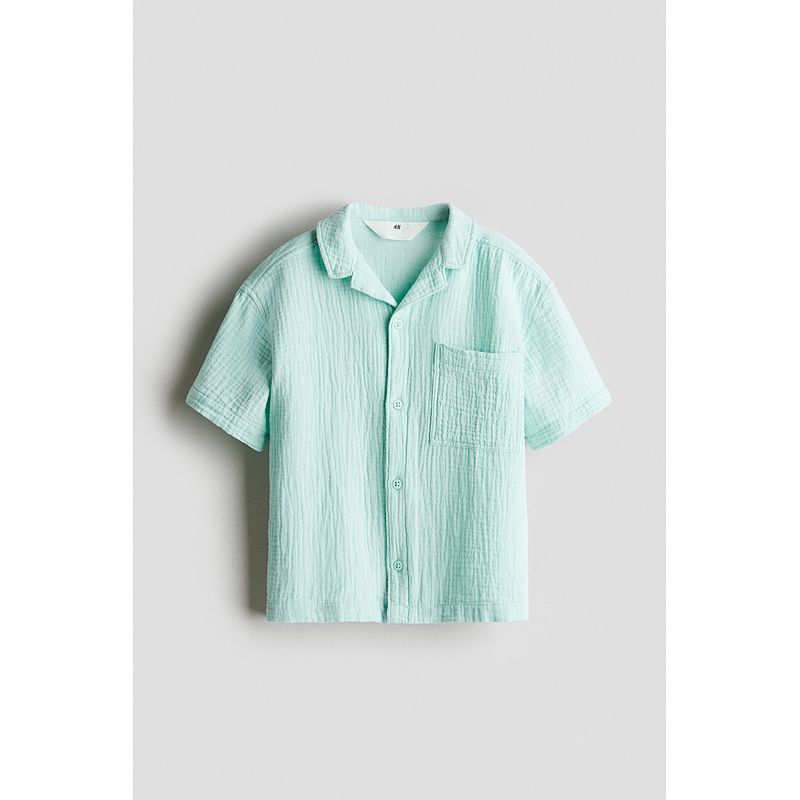 

HM Children s Clothing Boys Shirt 2025 Spring Fashion Cuban Collar Fine Cotton Shirt 1274050 Light green turquoise 110/60(4-5Y)