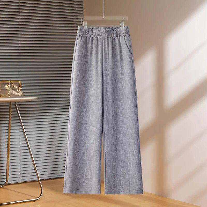 

Ice Silk Cotton-Linen Women s High-Waisted Wide-Leg Summer Pants - New 2026 Figure-Flattering Loose Fit M (80-100 Jin)