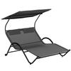 Sun Lounger Chaise Longue With Canopy Pillow And Wheels In Dark Gray Steel And Polyester