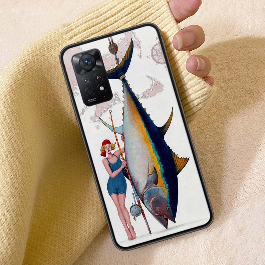 Ocean Sports Fishing for Tuna Phone Case For Redmi Note 13 14 15 Pro Plus 12 13C 12C 15C 9 10 10C 9T 9C 9A TPU Soft Cover Clear