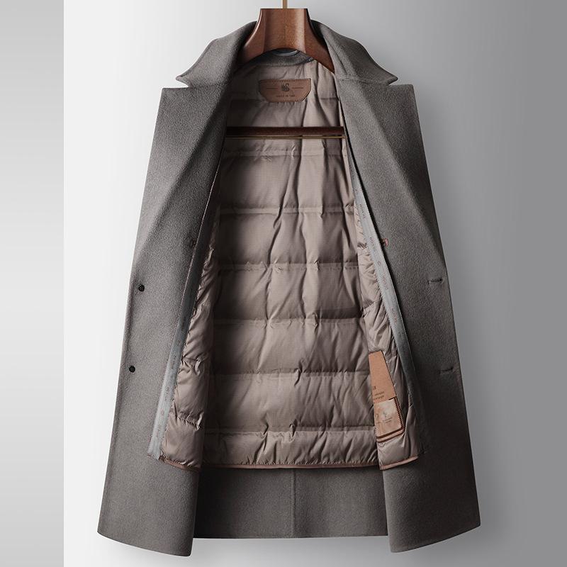 Men's Woolen Coat Autumn and Winter Medium and Long Suit Collar Take-off Goose Down Liner Youth Business Double-sided Woolen Coat Tide