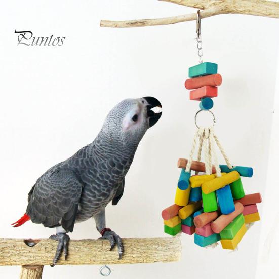 Parrot Toy Colorful Wooden Stick Block Bird Parakeet Chew Cage Hanging Decor
