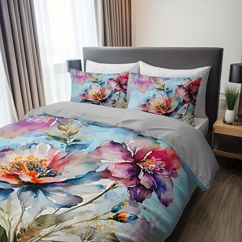 A Tranquil Garden to Sleep In-Hand-Painted Floral Bedding Set,Watercolor Print Duvet Cover & Pillowcases,Serene Room Decor Gift
