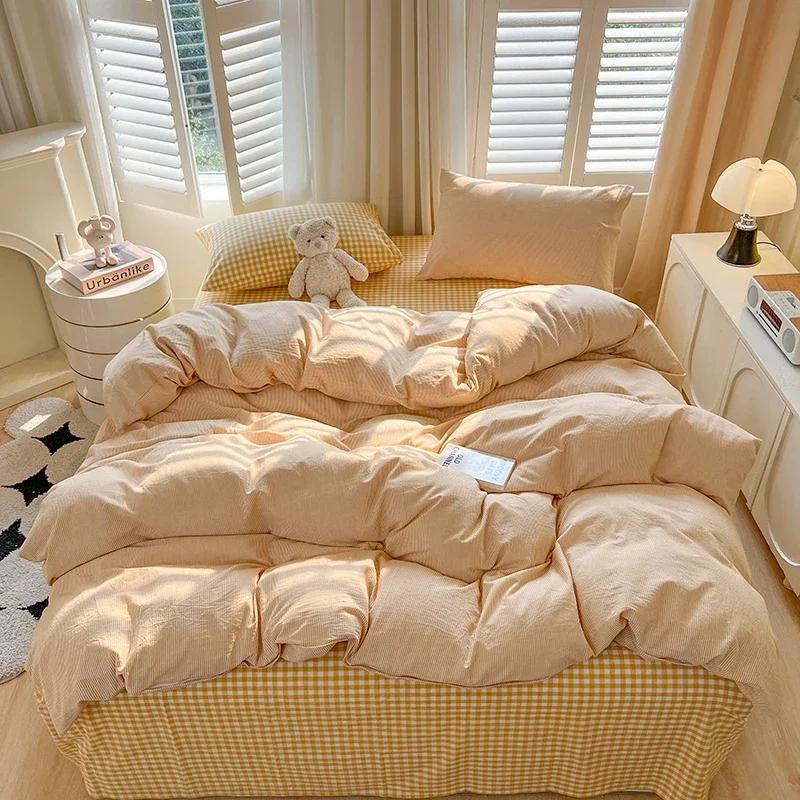 Bed Sheets Set Plaid Style Duvet Cover Pillowcase with Bedsheets Home Bed Linen Sets Skin-friendly Bedclothes