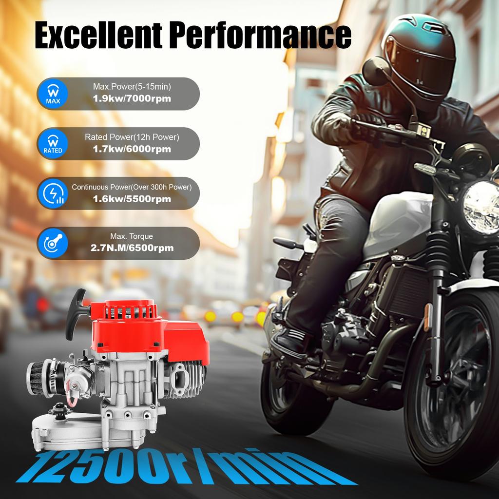 49cc 2-Takt Seilzugstarter Motor Kit Einzylinder luftgekühlt für Pocket Bike Mini Dirt Bike Motorrad Rot Grau