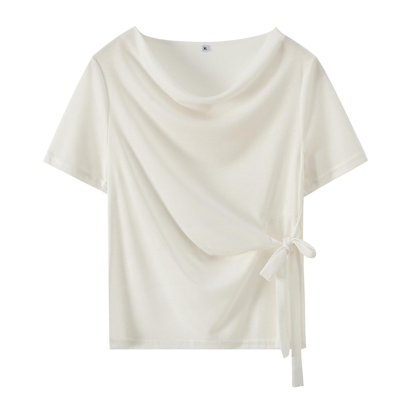 Zhi Xuan Plus Size Women s Swing Neck Short Sleeve T-shirt, Spring 2026 Slimming Niche Top XL (65-75 kg)