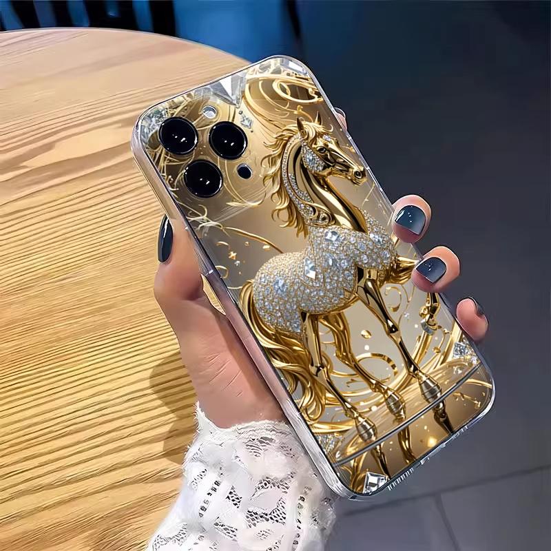 Golden Horse Diamond Print Phone Case for Samsung Galaxy  S25 FE S24 Plus S23 Ultra S22 S21 20 A70 A30 M33 A54  A55 NOTE