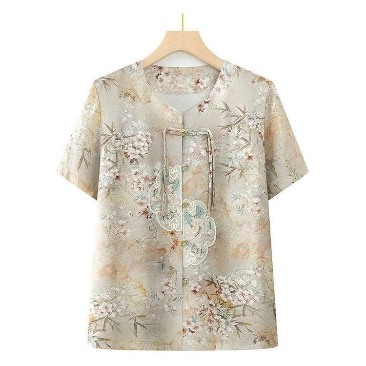 Comfortable Chinese Traditional Summer Shirt for Elderly Women Loose Fit Short Sleeve Blouse Mother Day Gift Casual Top