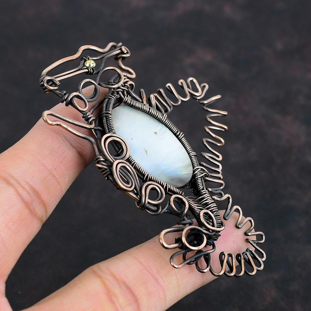 Mother Of Pearl Pendant Copper Wire Wrapped Gemstone Pendant Rabbit Jewelry Handmade Birthstone Pendant Copper Wire Jewelry Engagement Gifts