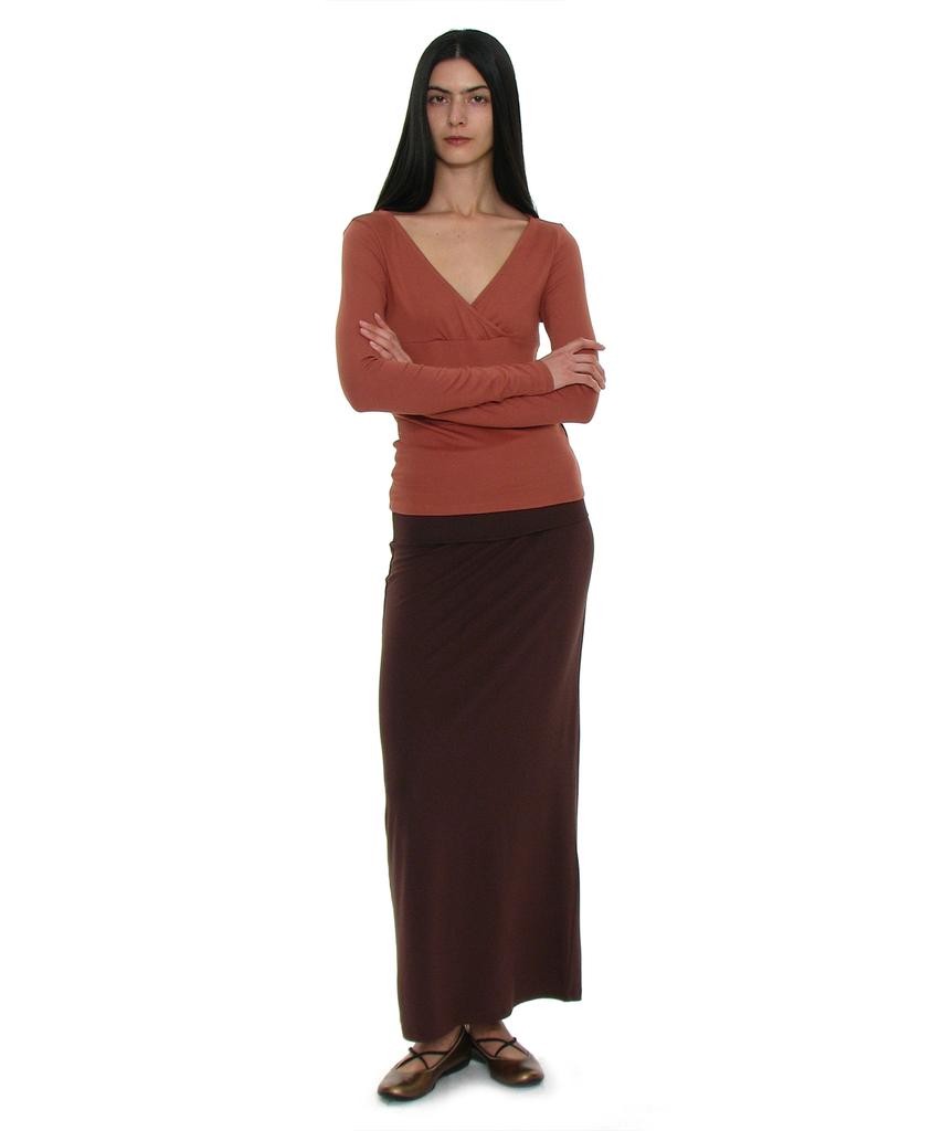 PARTIMENTO WOMEN Pwc Crossover Wrap V-Neck Long Sleeve Top_Brick