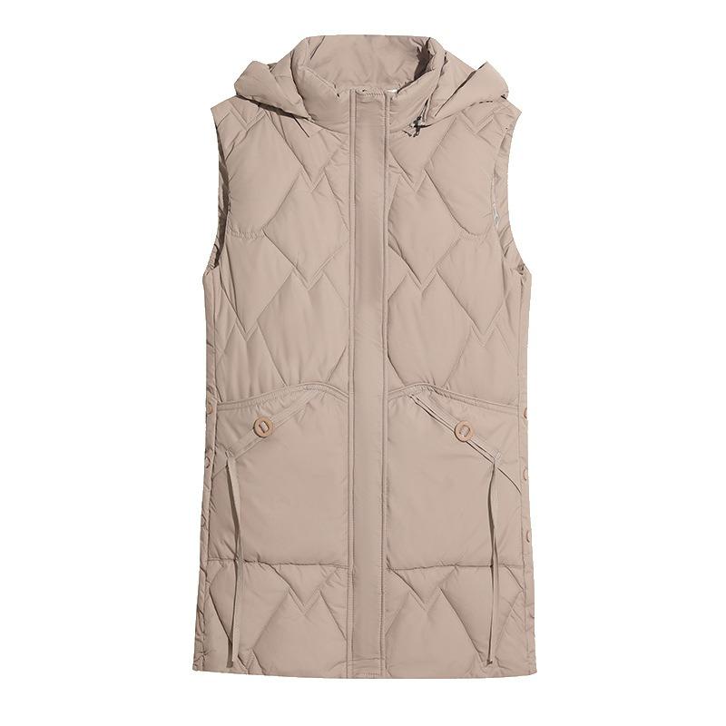 Medium and long down cotton live hat vest women's autumn and winter new fashion thickened vest slim vest jacket