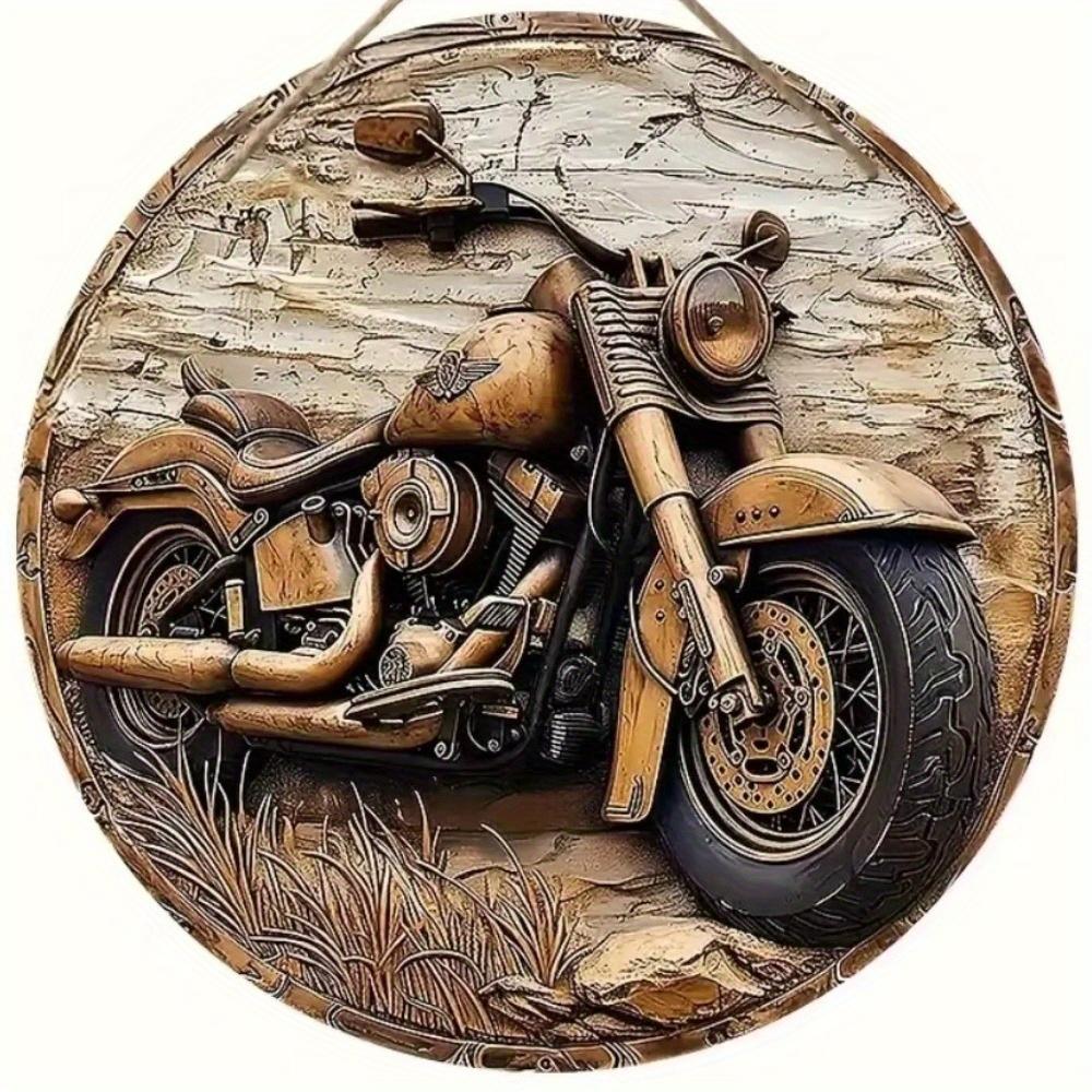 1pc 2d Flat Retro Motorcycle Circular Wooden Sign - 20cm, Suitable for Home Living Room, Bar, Caf É, Farmhouse Porch Decoration, Father's Day Gift