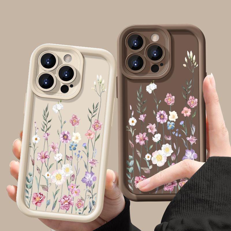 Pentru iPhone 16 Pro 15 14 Plus 13 12 Pro Max 11 Xs Xr 8 7 Roz Motiv Floral Rezistent la șocuri Moale TPU Protecție lentile Husă pentru telefon anti-cădere