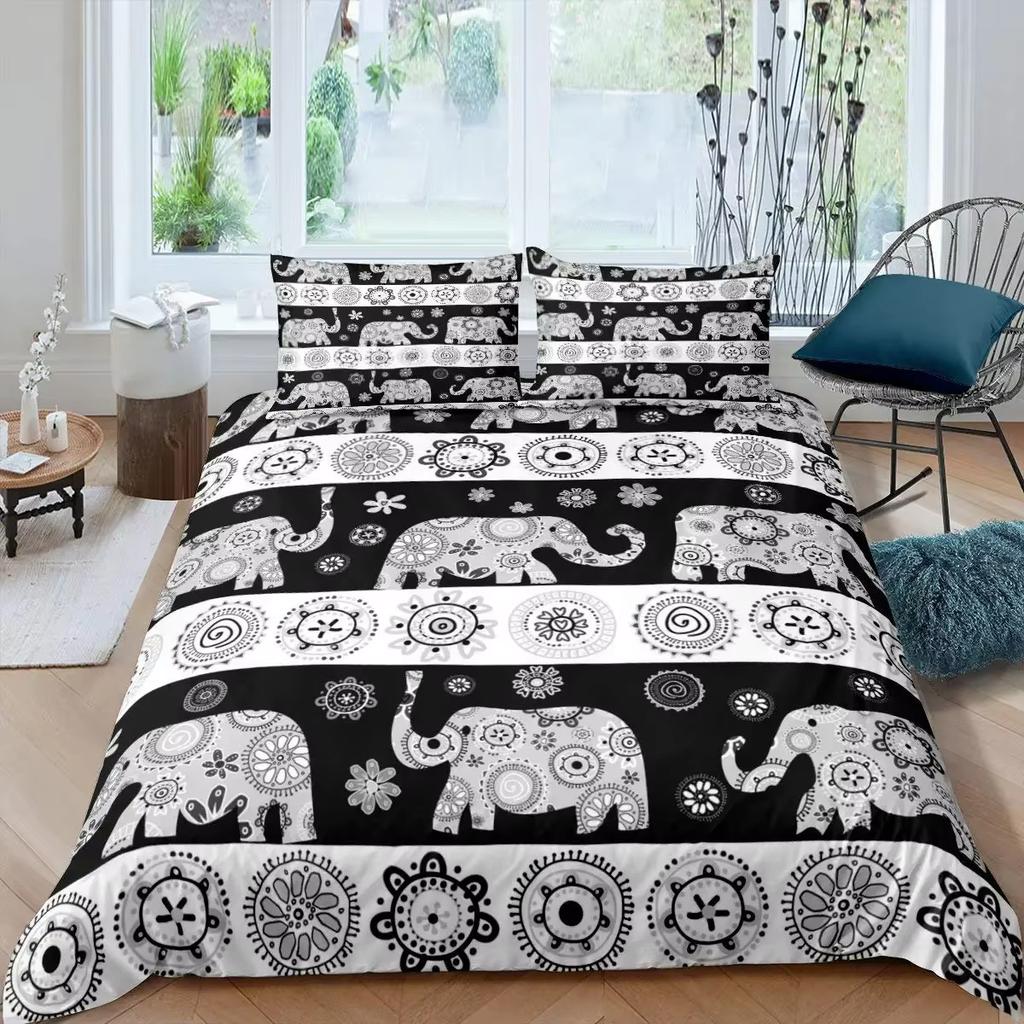 Elephant Duvet Cover Set Boho Vintage Luxury Bedding Colorful Exotic Quilt Covers Tribal Ethnic Home Room Decor Comforter Cover