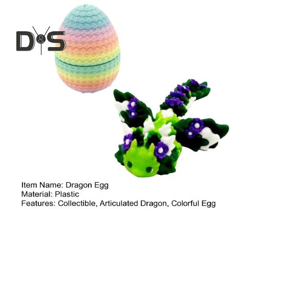 3D-gedrucktes Drachenei, buntes Ei mit Drachen im Inneren, bewegliche Drachenfigur, flexibles Zappelspielzeug für Kinder, Osterkörbchenfüller