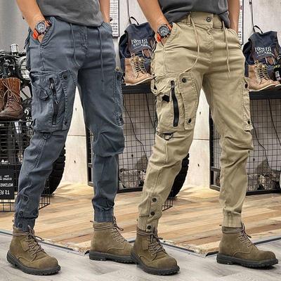 Spring and Autumn American Overalls Pants Men's Straight-leg Functional Outdoor Cargo Pants Casual Pants Men's Drawstring Trousers Men