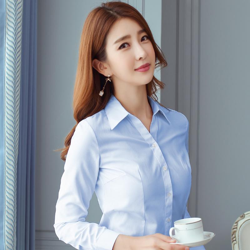 Elegant Slim Fit Warm White Women's Long Sleeve Blouse for Autumn/Winter Workwear