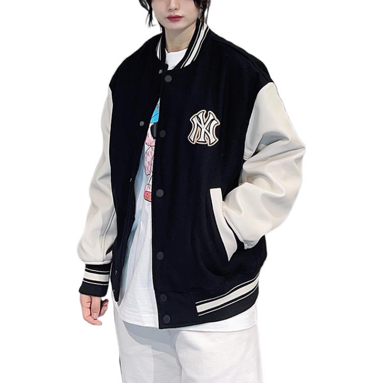 MLB Letter Logo Spliced Single-Breasted Baseball Jacket Unisex jackets Black 3AJPB0131-50BKS