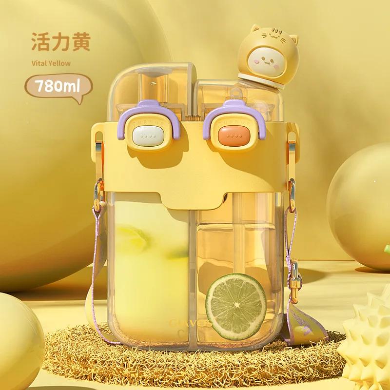 BPA FREE Bus Toy Bottle for Kids Gift Tritan Straw Water Bottle Cup Charming Girl Boy School Kindergarten Travel Kettle with Straps