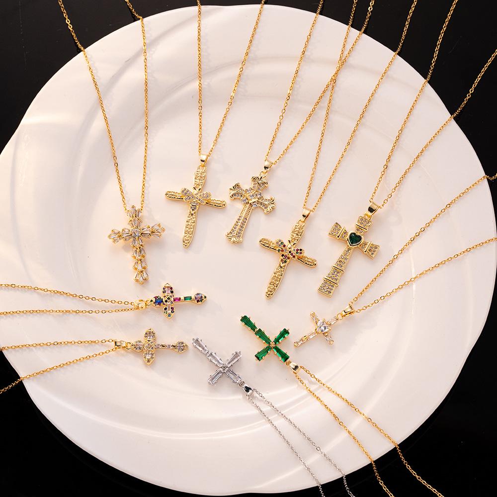 Hip Hop Cool Zircon Cross Necklaces for Women Men Fashion Stainless Steel Chains Shiny Cross Collar Jewelry Accessories Gifts