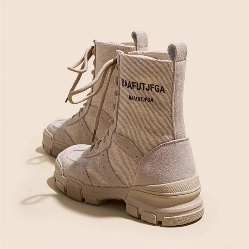 High-top Canvas Martin Boots Women's New Summer Thin Hiking Shoes Inner Heightening Desert Short Boots