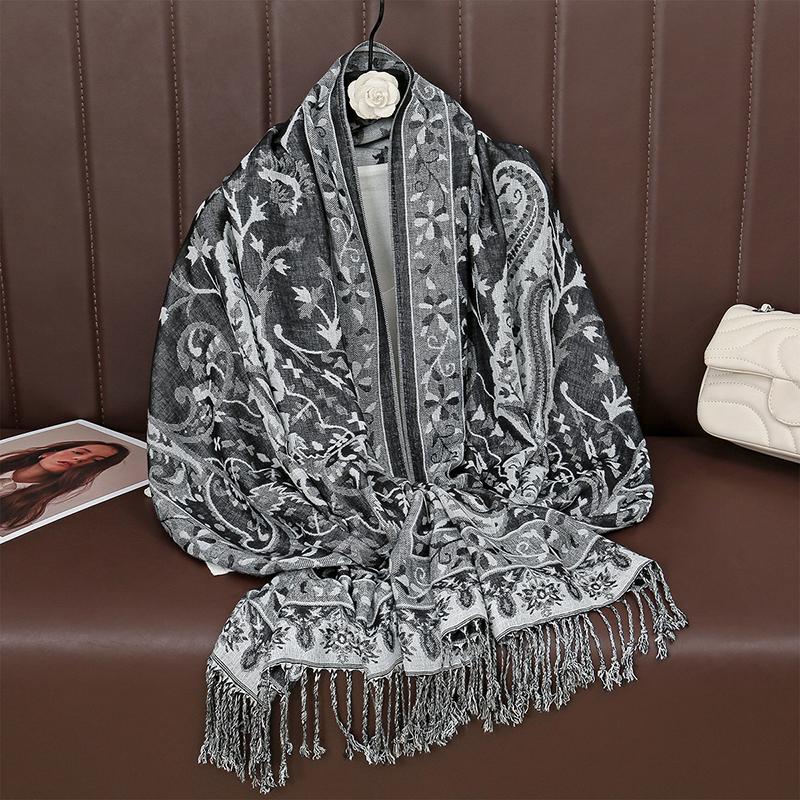 Paisley Pashmina Shawl Scarf Women Jacquard Cashew Printed Scarves Flowers Borders Female Tassel Blanket Wraps Ethnic Shawls