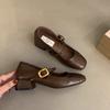 Low-cut Single Shoe Women's Leather Shoes with Thick Heels, New Style, Retro Design